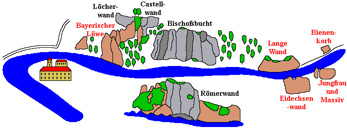 Klettergebiet im Donaudurchbruch bei Kelheim im Naturpark Altmühltal